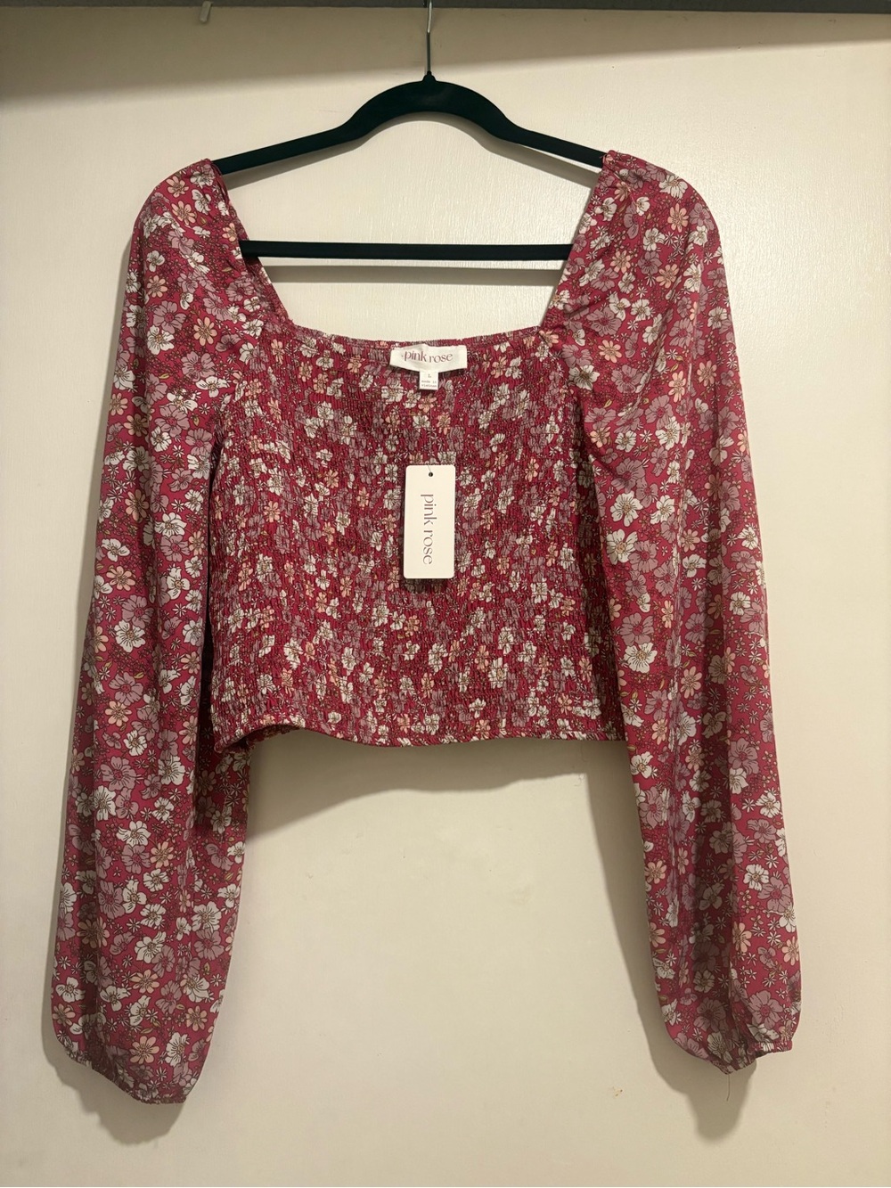 NWT Large Floral Smocked Crop Top